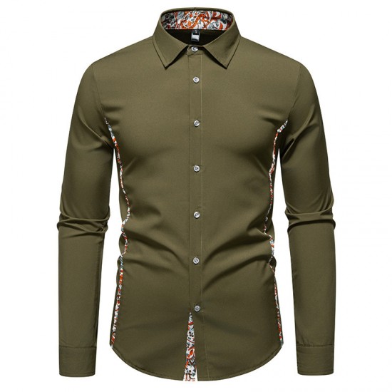 2025 European Size Autumn New Men's Paisley Pattern Colorblock Casual Long Sleeve Shirt