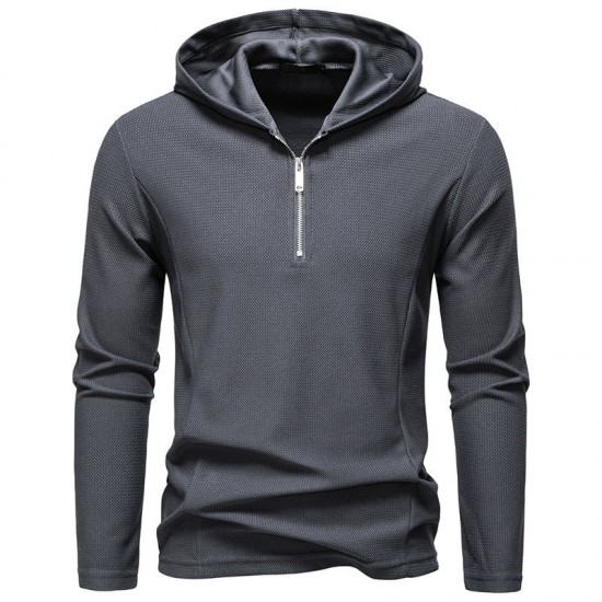 2025 European Size New Fall/Winter Men's Simple Casual Long-Sleeved Hooded T-Shirt: Zipper Design