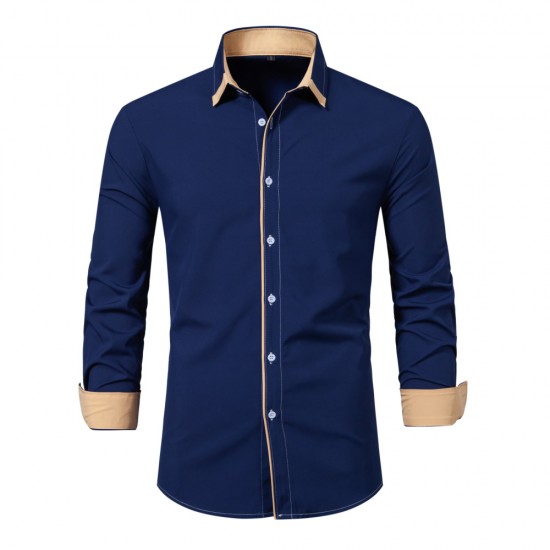 Spring/Summer New Men's Fashion: Men's Casual Colorblock Shirts, Men's Fashion Long-Sleeved Business Shirts