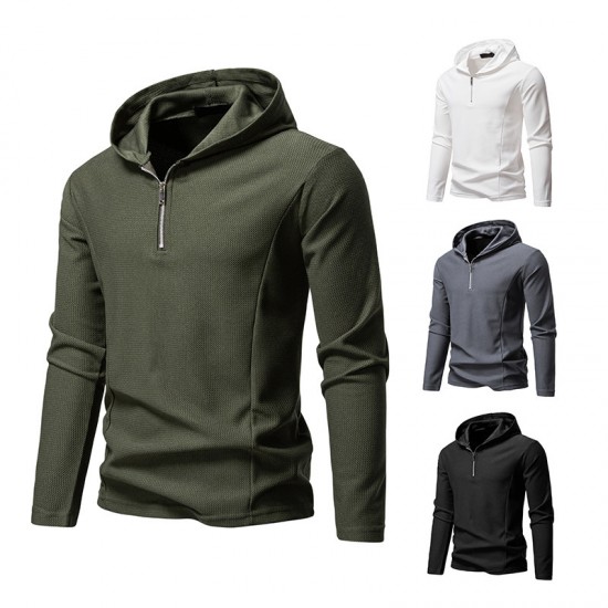 2025 European Size New Fall/Winter Men's Simple Casual Long-Sleeved Hooded T-Shirt: Zipper Design