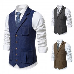 Wholesale Men's Herringbone Single-Breasted Lapel Vest