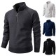 2025 European Size Men's Solid Color Thickened Sweater: Stand Collar Half-Zip Slim Fit Cardigan