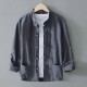 Spring/Autumn Style Men's Buttoned Cotton and Linen Shirt: Stand Collar Retro Top, Linen Long-Sleeved Shirt