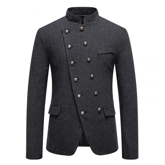 2025 New Autumn/Winter Men's Slim-Fit Suit: Stand-Up Collar, Slanted Placket, Performance Costume