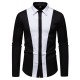 2025 European Size New Men's Black and White Patchwork Lapel Casual Long-Sleeved Shirt