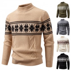 2025 Autumn and Winter New Men's Fashion Casual Knitted Sweater: Retro Jacquard Bottoming Shirt