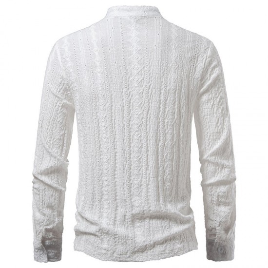 2025 European Size New Tie-Strap V-Neck Long Sleeve Shirt: Men's Luxury Jacquard Breathable Top