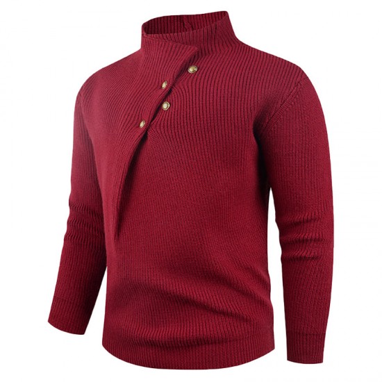 2025 New Autumn and Winter Fashion Stand-up Collar Button-down Solid Color Men's Casual Sweater