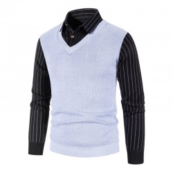 Fall/Winter New Men's Fake Two-Piece Plus Size Sweater: Business Casual Shirt Collar Design