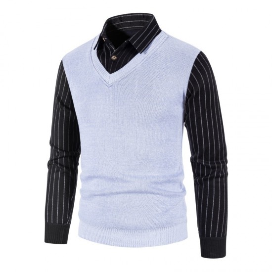 Fall/Winter New Men's Fake Two-Piece Plus Size Sweater: Business Casual Shirt Collar Design