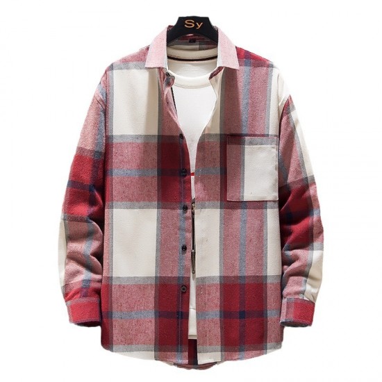 Spring/Autumn New Men's Plaid Shirt: Long-sleeved Loose Teen Casual Shirt Trend