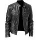 Fall/Winter Business Zippered Cardigan PU Leather Stand-Up Collar Jacket: Men's Leather Casual Outerwear
