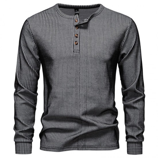2025 European Size New Men's Henley Collar Casual Long Sleeve T-Shirt: Men's Autumn/Winter Simple Base Shirt
