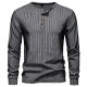 2025 European Size New Men's Henley Collar Casual Long Sleeve T-Shirt: Men's Autumn/Winter Simple Base Shirt