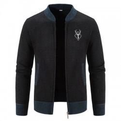 AliExpress Fall/Winter New Men's One-Piece Fleece Knit Cardigan: Long-sleeved Sweater, Casual Stand-Up Collar Sweater