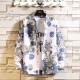 2025 Autumn/Winter New Men's Casual Floral Nightclub Style Long-Sleeved Shirt: Loose Plus-Size National Trend Long-Sleeved Shirt