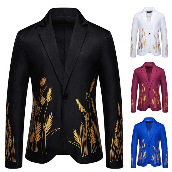 2025 Spring and Summer: Men's Casual New Palace-style Wheat Ear Print Slim-fit Suits