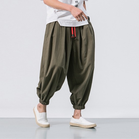 New Summer Style Men's Retro Cotton and Linen Pants: Casual Harem Pants, Loose and Fashionable Bloomers
