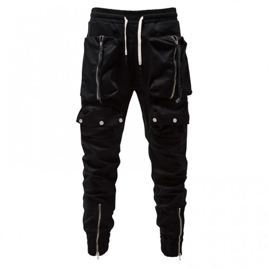 Spring/Autumn European Size New Men's Motorcycle Pants: Zippered Decor, Large Pockets, Elastic Waist and Cuffs