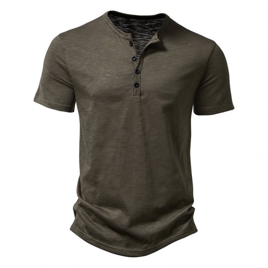 Summer New European Size Men's Bamboo Cotton Casual Solid Color Polo Short-Sleeved T-Shirt
