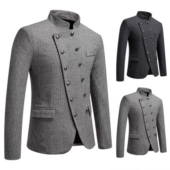 2025 New Autumn/Winter Men's Slim-Fit Suit: Stand-Up Collar, Slanted Placket, Performance Costume