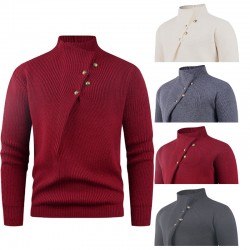 2025 New Autumn and Winter Fashion Stand-up Collar Button-down Solid Color Men's Casual Sweater