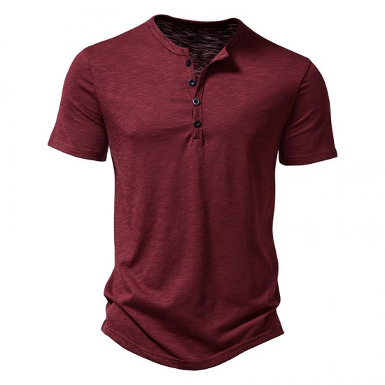 Summer New European Size Men's Bamboo Cotton Casual Solid Color Polo Short-Sleeved T-Shirt
