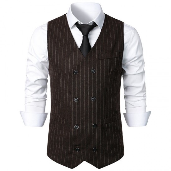 Men's Autumn/Winter New Mid-Century Retro Double-Breasted Classic Striped Casual Vest