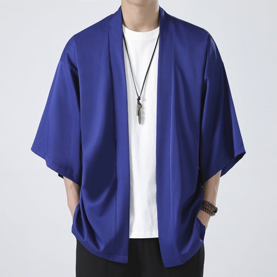 Summer Style: Men's Loose-fitting Casual Three-quarter Sleeve Ice Silk Sun-protective Jacket, Couple's Cropped T-shirt, Men's Cape