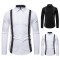 2025 New Fashion Men's Black and White Dotted Colorblock Design: Casual Long-Sleeved Shirt