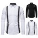 2025 New Fashion Men's Black and White Dotted Colorblock Design: Casual Long-Sleeved Shirt