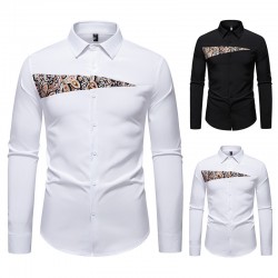 2025 New Autumn and Winter Men's Cashew Colorblock Fashionable Design Casual Long-sleeved Shirt