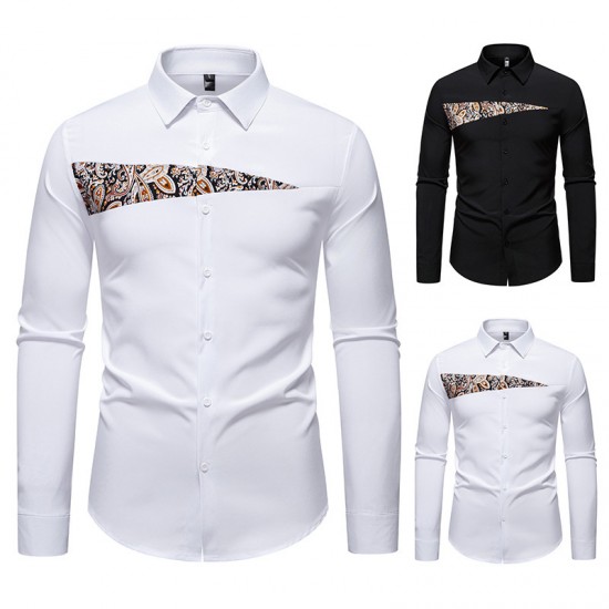2025 New Autumn and Winter Men's Cashew Colorblock Fashionable Design Casual Long-sleeved Shirt