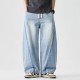 2025 Autumn/Winter New Style Retro American Jeans: Men's Elastic Waist Plus-size Straight-leg Casual Wide-leg Pants
