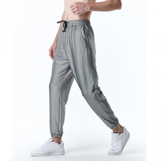 Spring/Autumn New Men's Retro Disco Diamond Print Casual Pants: Gold Stamping Design