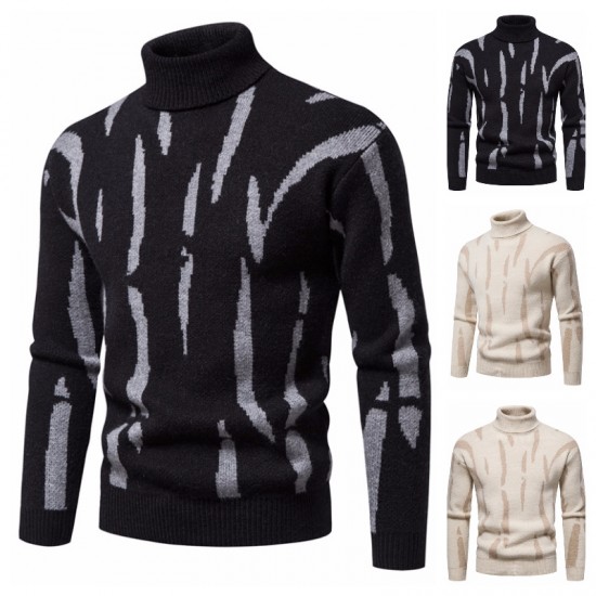 Men's High-Neck Round Neck Plaid Jacquard Personalized Super Soft Sweater Jacket