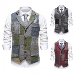 2025 European Size Men's New Autumn/Winter Retro Casual Patchwork Lapel Suit Vests
