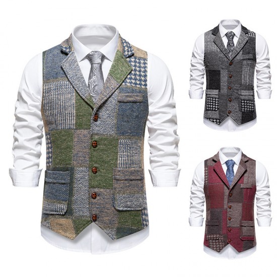 2025 European Size Men's New Autumn/Winter Retro Casual Patchwork Lapel Suit Vests