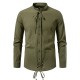 2025 European New Medieval Pirate Drawstring Men's Cotton and Linen Casual Long-Sleeved Shirt