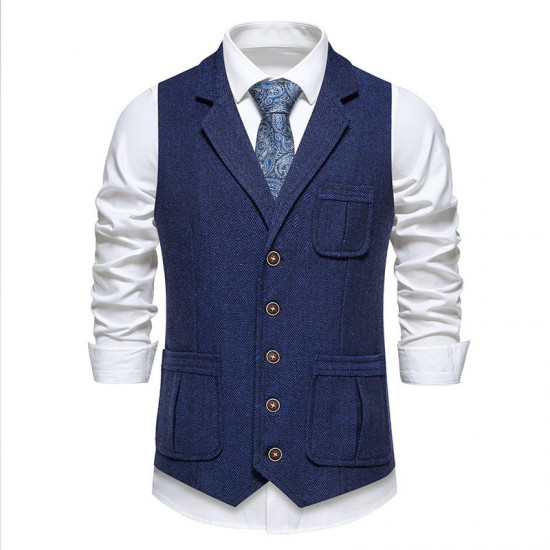 Wholesale Men's Herringbone Single-Breasted Lapel Vest