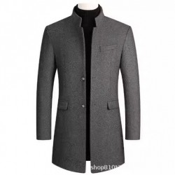 2025 Men's Autumn and Winter: Thickened Woolen Coats, Mid-length Stand-Up Collar Casual Coats