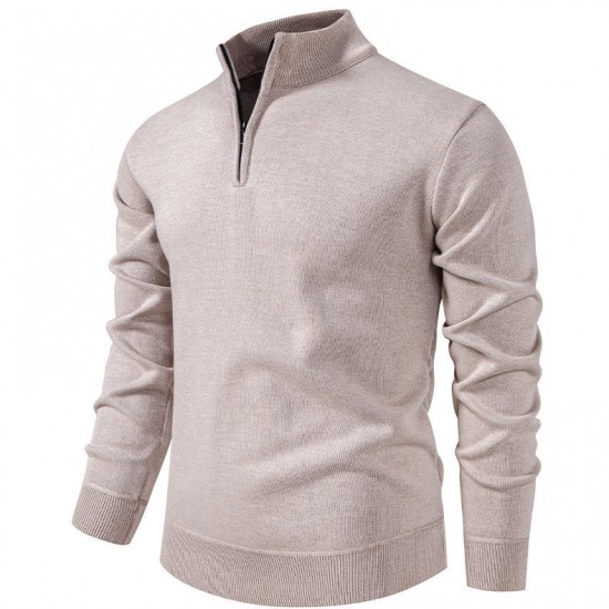Men's New Solid Color Thickened Sweater: Stand-Up Collar Half-Zip Slim-Fit Knit Top, Men's Top