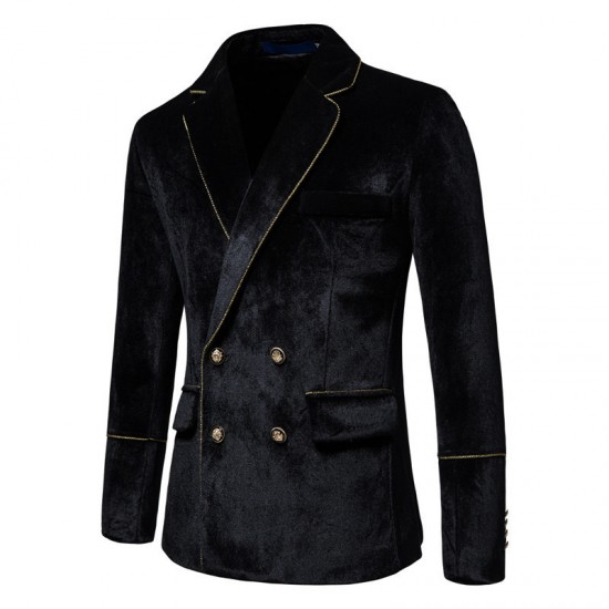 New Men's Velvet Gold-trimmed Double-breasted Suit: Tuxedo, Performance Suit, Men's Trendy Jacket