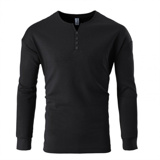 2025 Autumn and Winter New European-Sized Men's Fashionable V-Neck Button-Down Casual Long-Sleeved T-Shirt