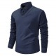 Men's Autumn/Winter Casual Plus-fleece Shirt: Long-sleeved Fake Two-piece Sweater, Colorblock Slim-fitting Sweater