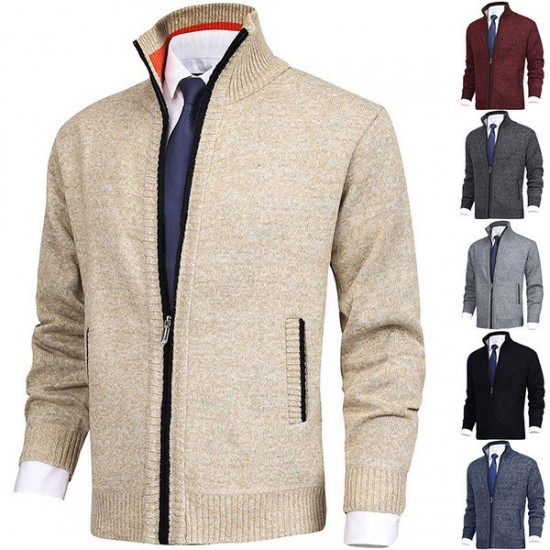 Spring/Autumn New Men's Color Stand-up Collar Fashion Cardigan Sweater: Knitted Casual Jacket, Oversized Jacket