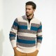 2025 Autumn New Men's Half-Zip Fleece Striped Sweater: Casual Knit Sweater