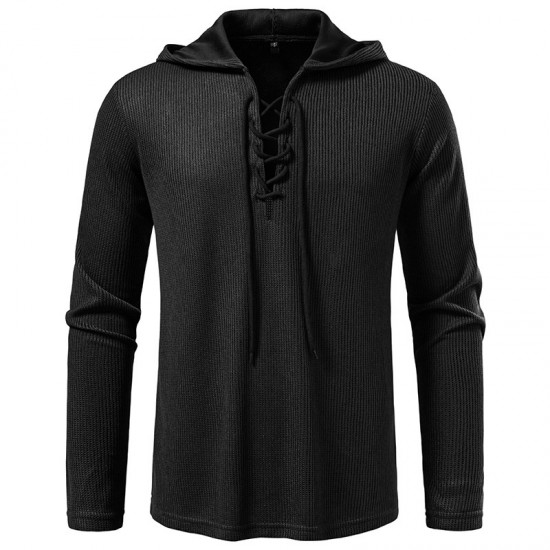 2025 European New Men's Drawstring Hooded Fashion Casual Long-Sleeved T-Shirt