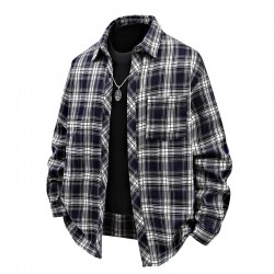 2025 Spring/Autumn New Men's Plaid Lapel Long-Sleeved Shirt: Casual Loose Shirt Jacket