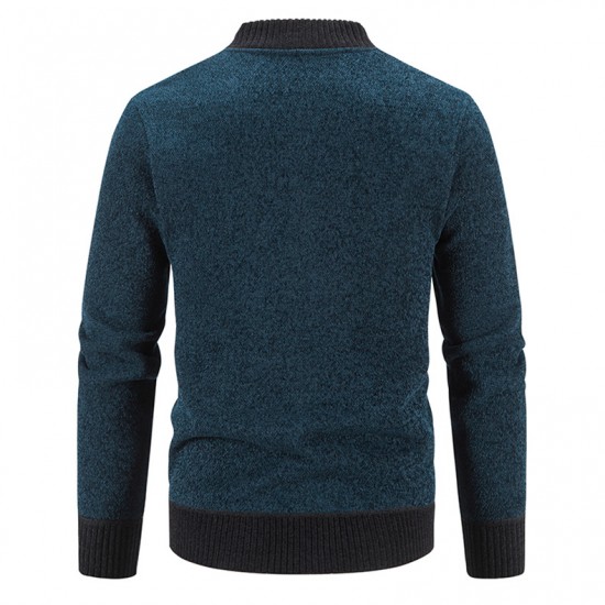 AliExpress Fall/Winter New Men's One-Piece Fleece Knit Cardigan: Long-sleeved Sweater, Casual Stand-Up Collar Sweater